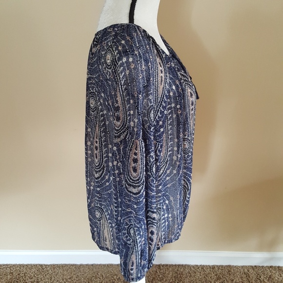Lucky Brand sheer top size large Blue And Brown Paisley - Picture 5 of 8